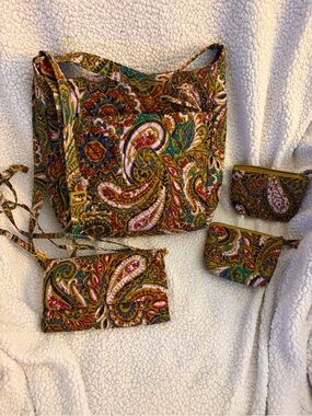 Quilted Paisley Crossbody Bag and Pouch Set and wallet-Multicolor